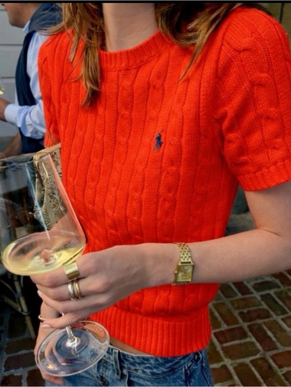Ralph Lauren Polo Women’s 100% Cotton Cable Knit Short Sleeve Sweater Red NWT L - Picture 2 of 16